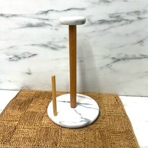 Paper towel holder marble and wood decor kitchen